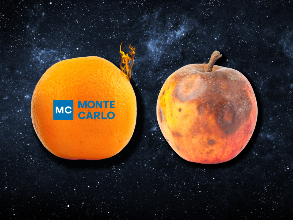 Apples and oranges Monte Carlo cover image about the data observability category leader.
